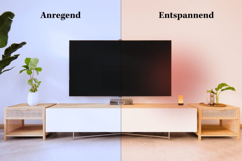 Vergleich Lichtspektrum in einem Wohnzimmer